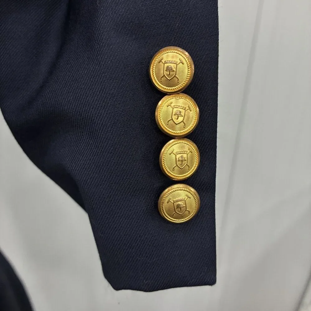 Lauren Ralph Lauren 40S Navy Blue Wool Gold Tone 2-Button Single-Vent Blazer
